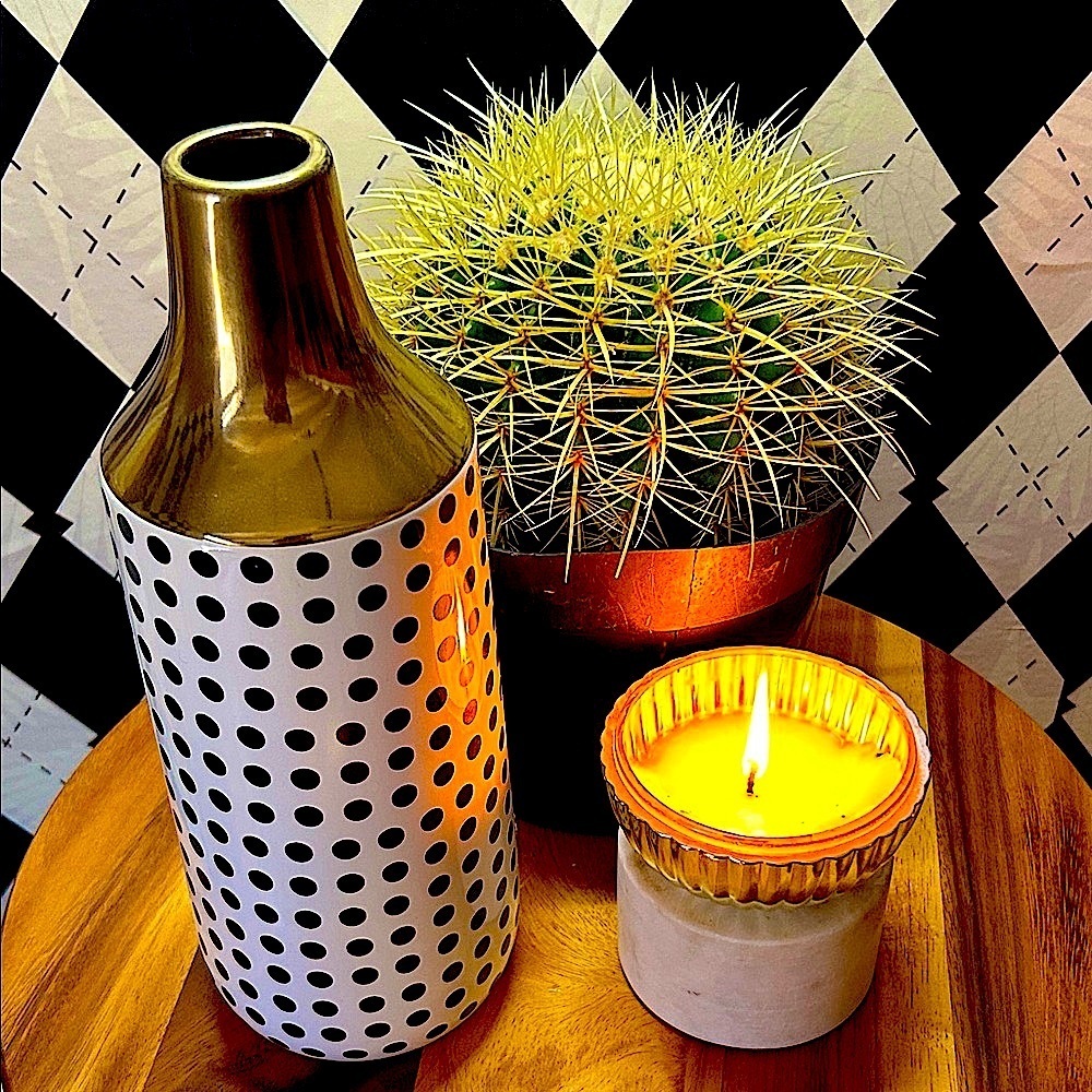 Black, White & Gold Polka Dot‎ Ceramic Vase - Gold Neck – 12” Modern Classic - Picture 4 of 9